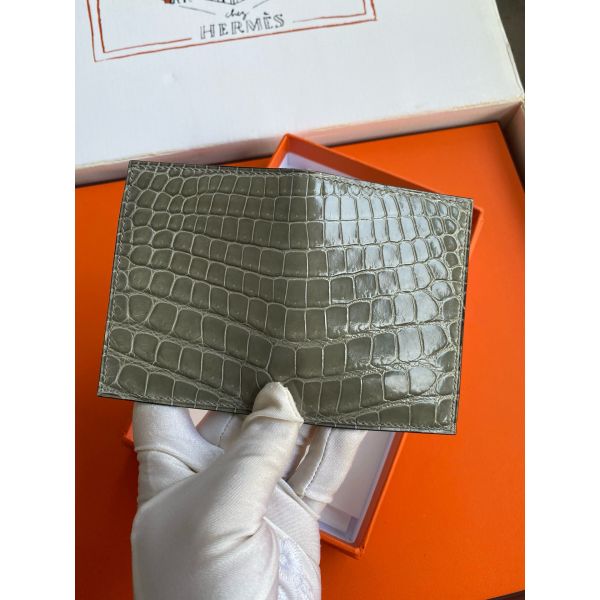 HERM MC² Euclide Card Holder in Tourterelle Shiny Alligator Leather