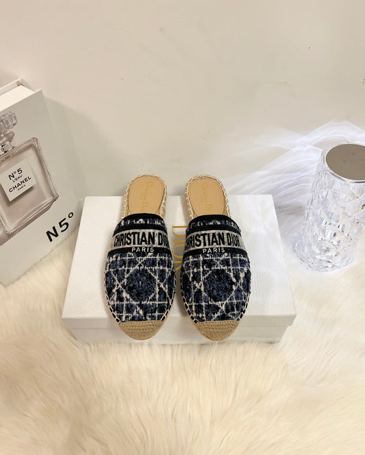 GRANVILLE ESPADRILLE NAVY BLUIE OBLIQUE EMBROIDERED COTTON MULE