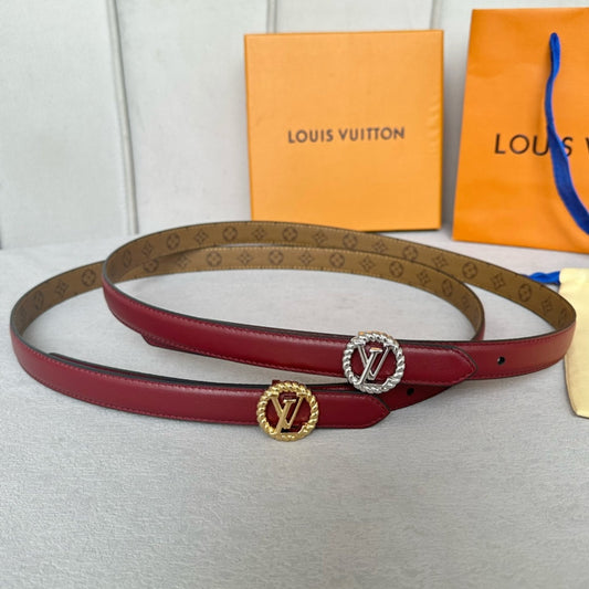 LV S-LOCK BELT 20 MM IN CHERRY RED CALFSKIN AND CIRCLE GOLD HARDWARE