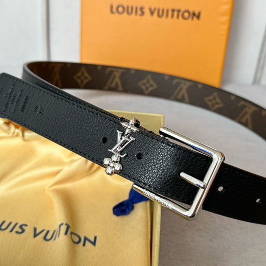 LV BLOOM 30MM BELT IN BLACK CALFSKIN SILVER HARDWARE