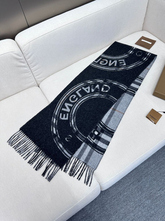 SCARF 180 CM IN BLACK AND LIGHT GRAY CASHMERE 407242
