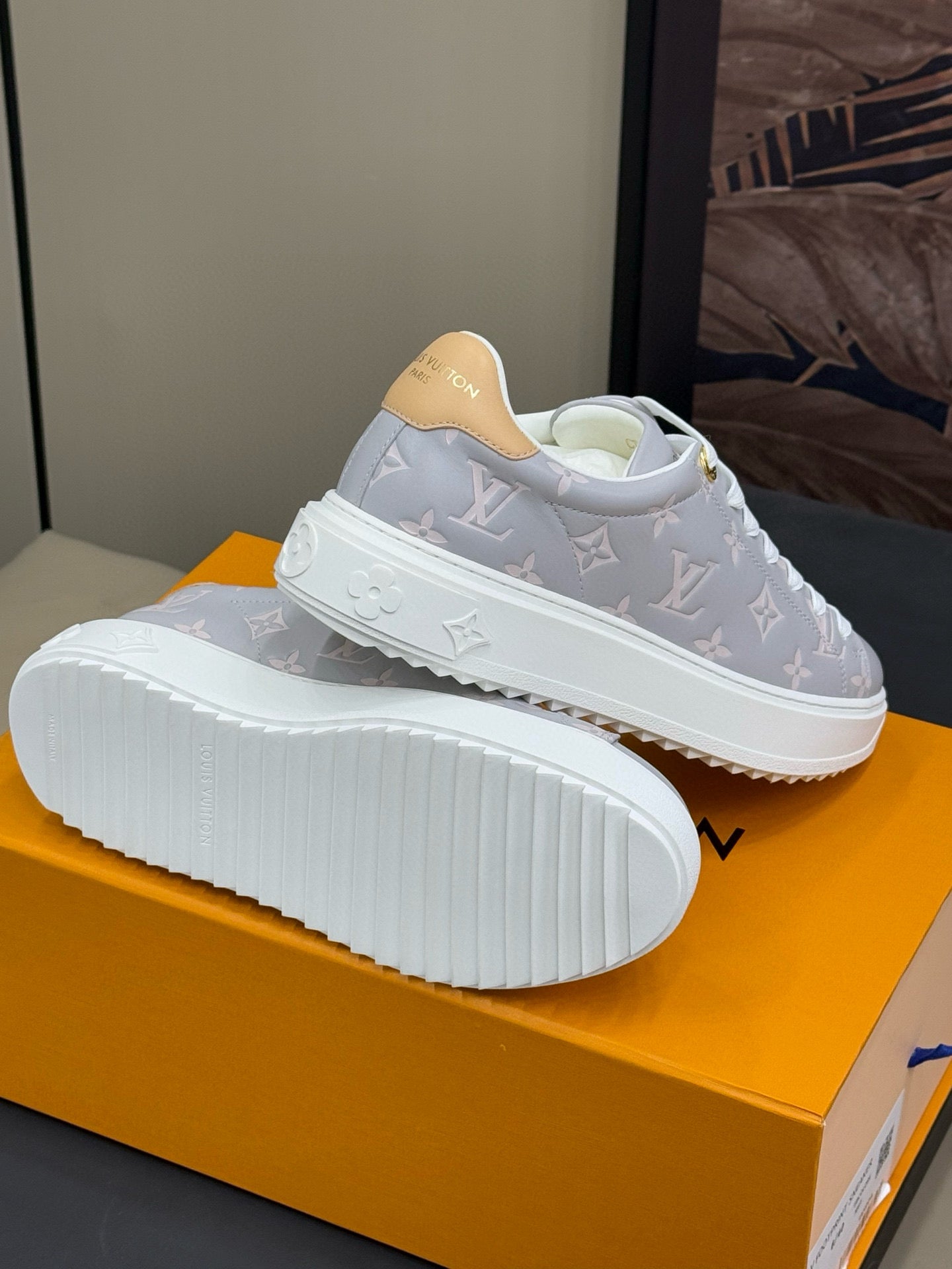 TIME OUT SNEAKER IN COOL GRAY EMBOSSED MONOGRAM CALFSKIN