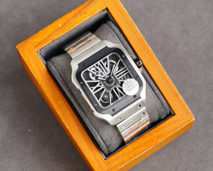 SANTOS DE CARTIE STAINLES STEEL SKELETON DIAL ROSE GOLD BEZEL