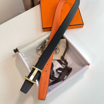 H AGORA BELT 32MM BLACK ORANGE LEATHER