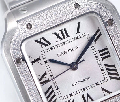 SANTOS LADY 35.1MM AUTOMATIC SILVER DIAMOND BEZEL