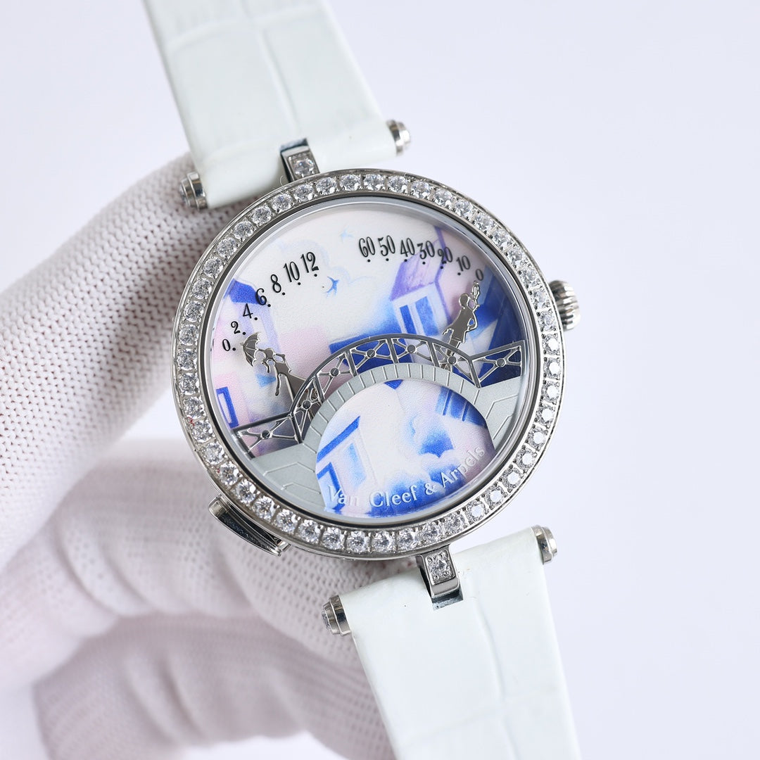 LADY ARPELS LOVER BRIDGE WHITE DIAL WHITE STRAP