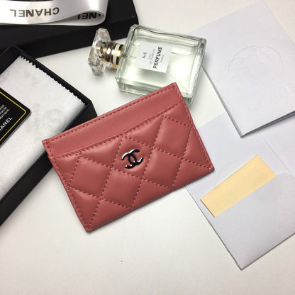 CC CARD HOLDER 11.2 CORAL CALFSKIN SILVER ICON