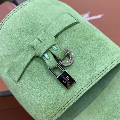 Summer Charms Sandals in Green Suede Pink Lambskin