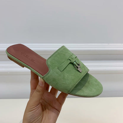 Summer Charms Sandals in Green Suede Pink Lambskin