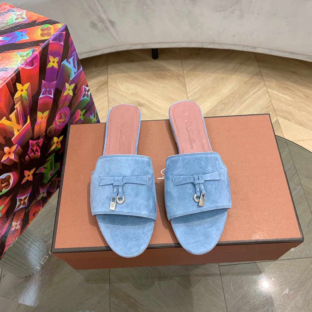 Summer Charms Sandals in Sky Blue Suede Pink Lambskin