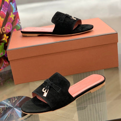 Summer Charms Sandals in Black Suede Pink Lambskin
