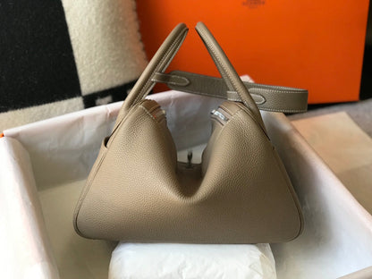 HM LINDY 30 BAG IN PEANUT BROWN CALFSKIN SILVER HARDWARE