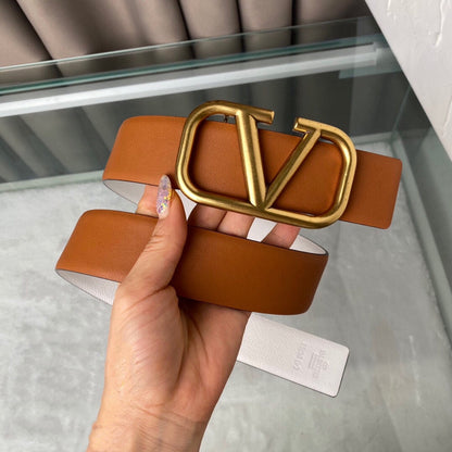 REVERSIBLE VLOGO SIGNATURE BELT IN GLOSSY TAN WHITE CALFSKIN GHW 40 MM