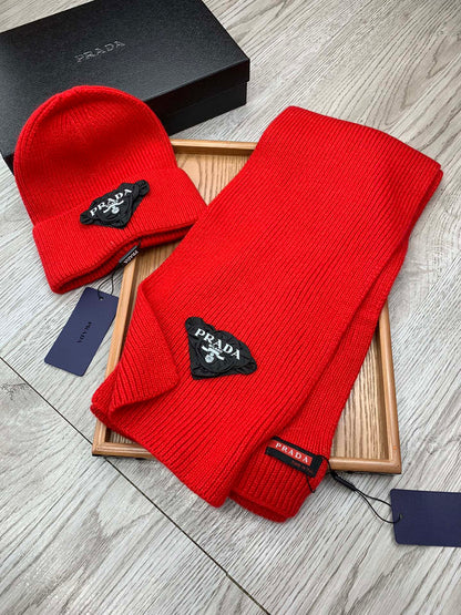 SET SCARF AND HAT IN CHERRY RED WOOL AND RABBIT FUR 386076