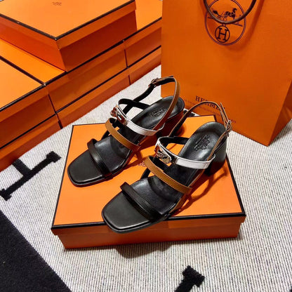 MID - SANDAL BLACK MIX WHITE MIX TAWNY CALFSKIN