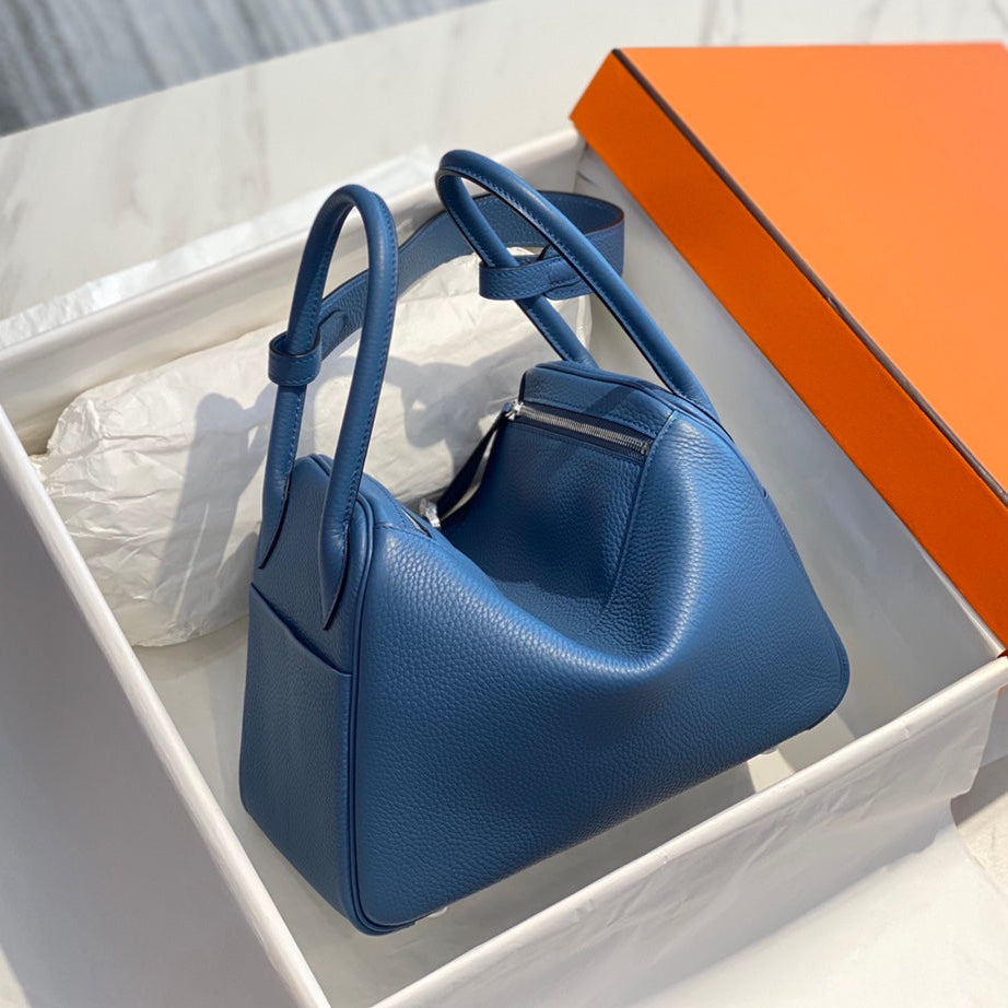 HM LINDY 30 BAG IN LYNCH BLUE CALFSKIN SILVER HARDWARE