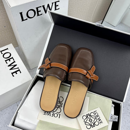 LW GATE BROWN BELTED MULE CHOCOLATE CALFSKIN
