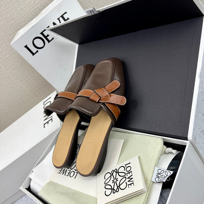 LW GATE BROWN BELTED MULE CHOCOLATE CALFSKIN