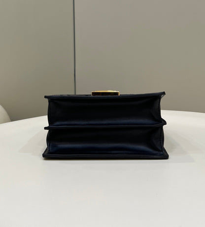 FENDI KANI 19 BAG IN BLACK MIX CHOCOLATE BROWN CALFSKIN WITH GOLD HARDWARE