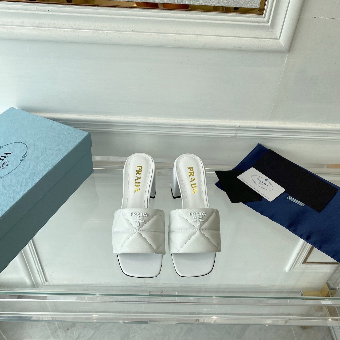 PRA QUILTED NAPPA HEELED SANDALS WHITE LAMBSKIN
