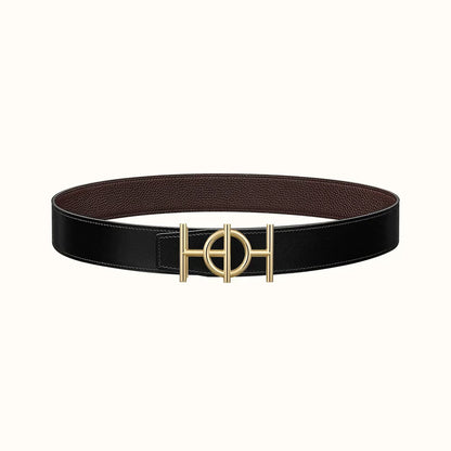 ULYSSE BELT BUCKLE & REVERSIBLE CHOCOLATE BROWN LEATHER STRAP 38MM GOLD HARDWARE