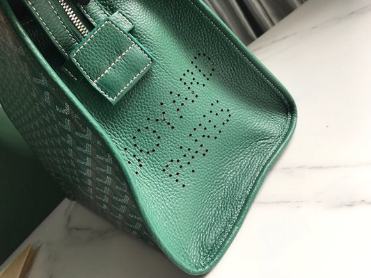 HARDY PM BAG 40 IN GREEN GOYARDINE CANVAS AND TAURILLON LEATHER TRIM