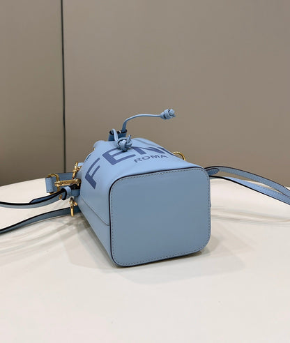MON TRESOR MINI 18 BAG IN LIGHT BLUE CALFSKIN FF WITH GOLD HARDWARE