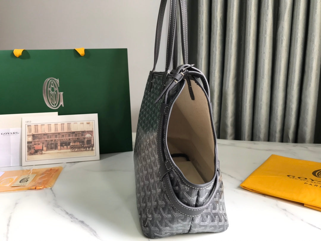 CHIEN GRIS BAG 33 IN GREY BLACK GOYARDINE CANVAS AND CALFSKIN TRIM
