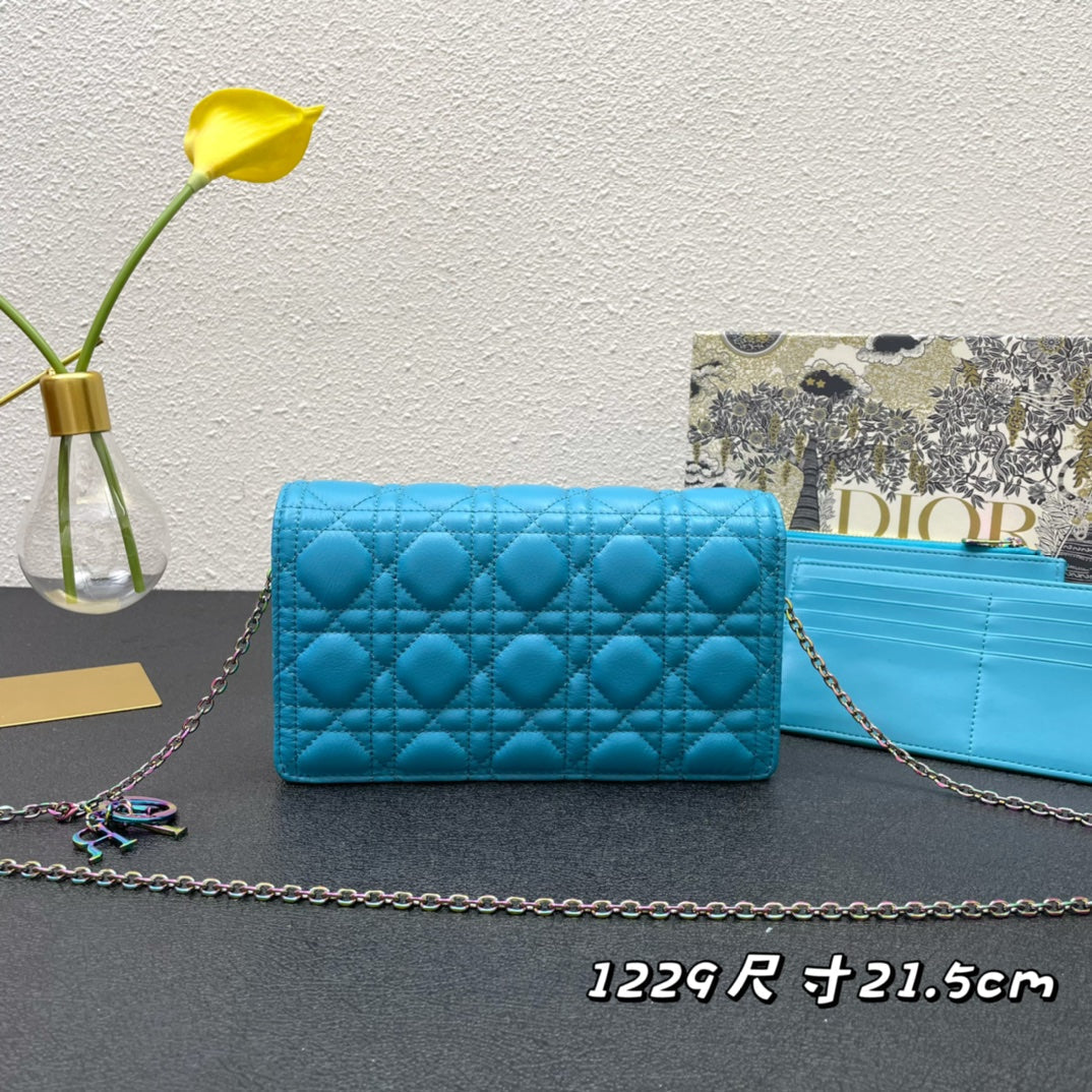 CARO SLIM POUCH 21 BAG IN SKY BLUE CALFSKIN