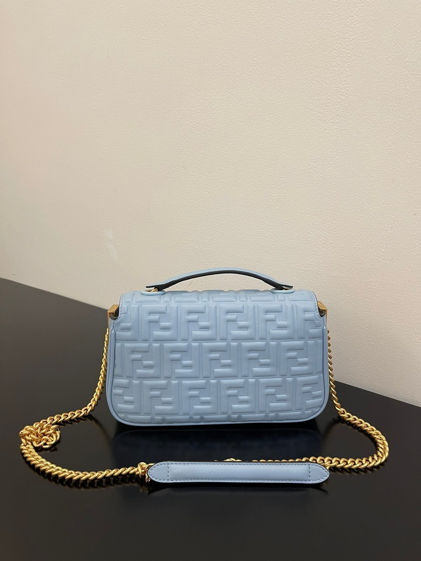 Fend Baguette 24 Bag With FF Motif Baby Blue Leather Ghw