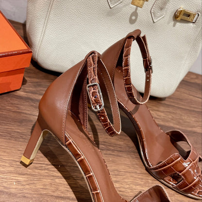 PREMIERE 70 SANDAL IN BRONZE BROWN CROCODILE LEATHER