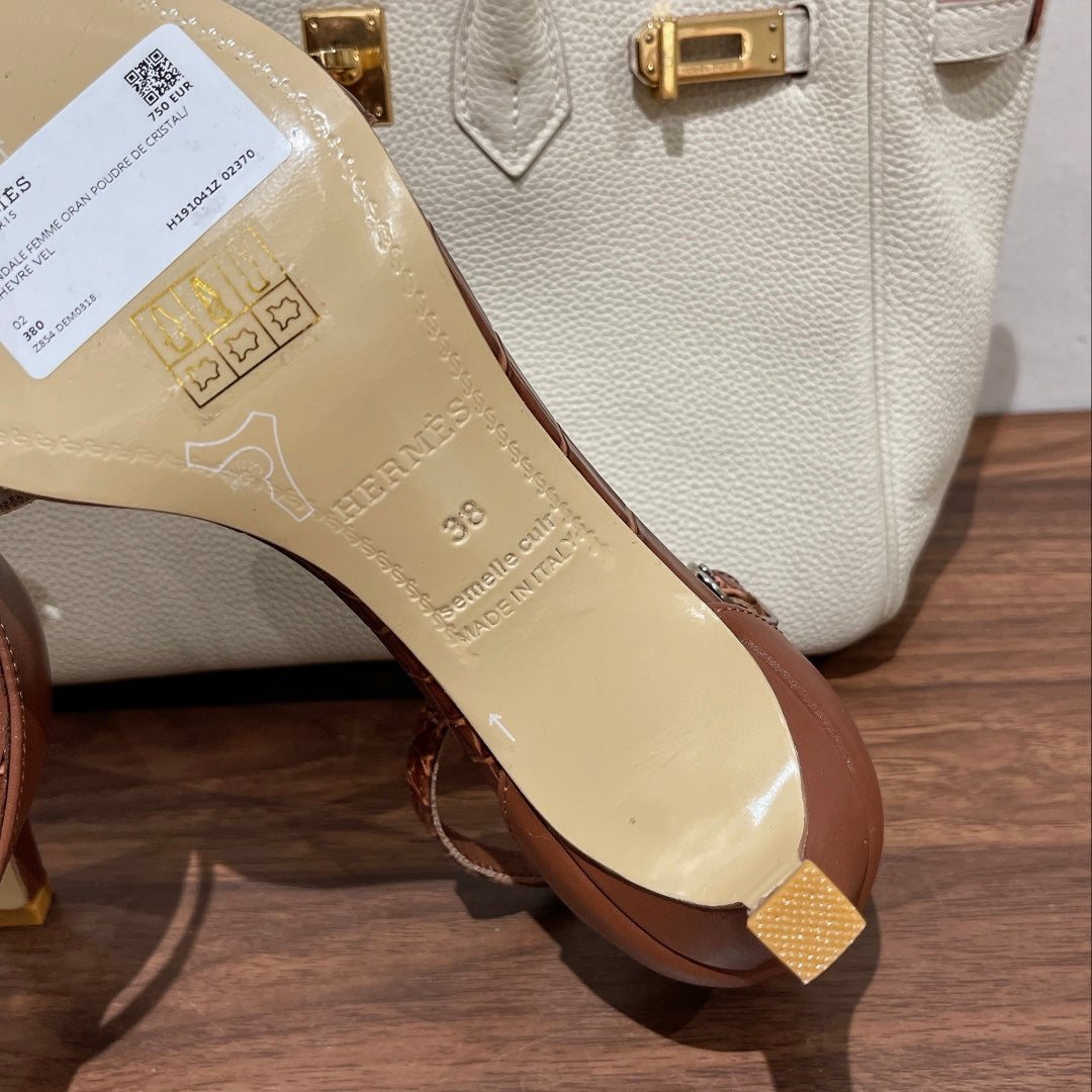 PREMIERE 70 SANDAL IN BRONZE BROWN CROCODILE LEATHER