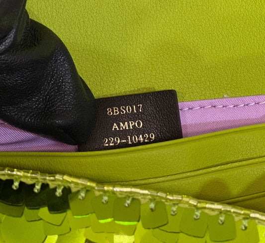 BAGUETTE MINI 19 IN LIMERICK GREEN SEQUINS GOLD HARDWARE