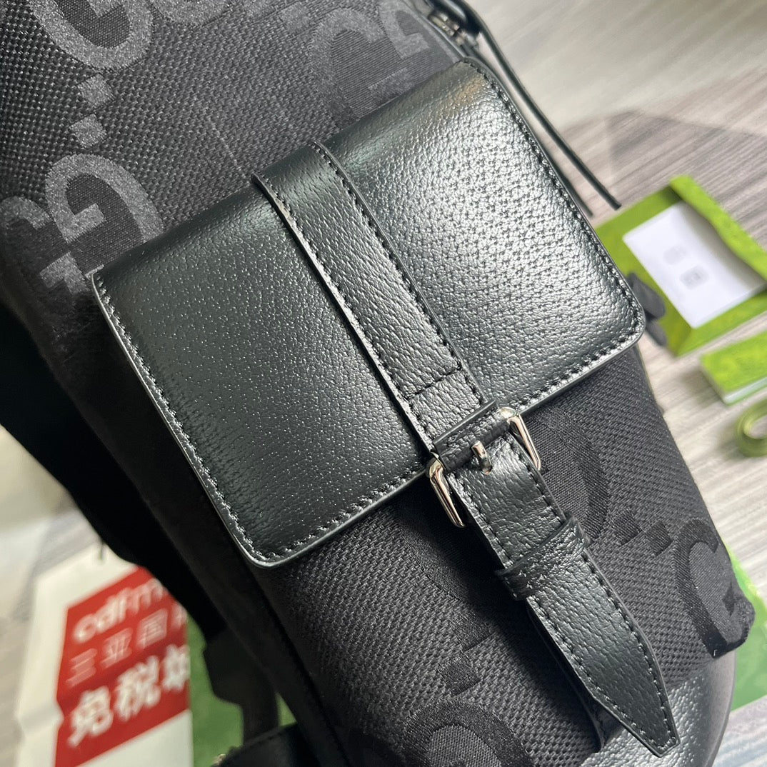 GG OPHIDIA LARGE 42 BACKPACK IN BLACK CANVAS AND CALFSKIN