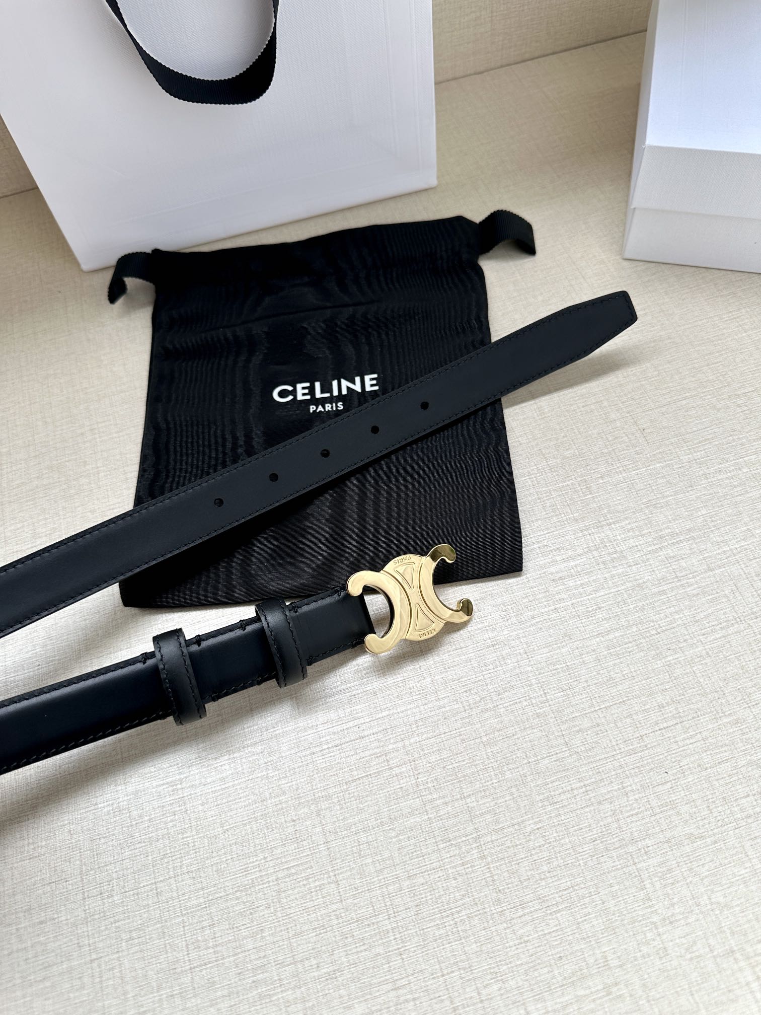 Medium Triomphe Belt 25mm Black Calfskin Ghw