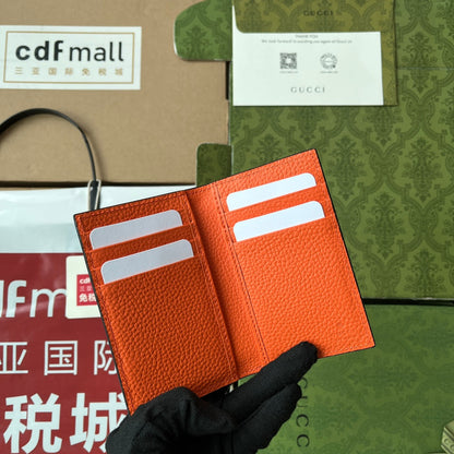 CARD HOLDER 12 IN ORANGE EMBOSSED CALFSKIN
