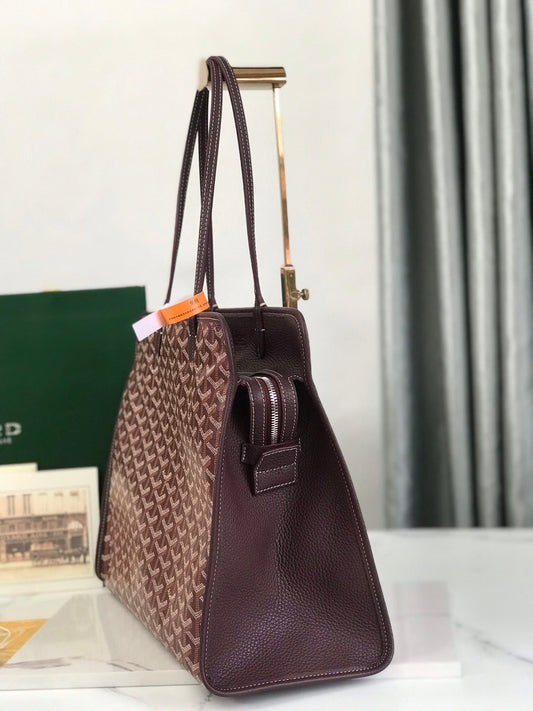 HARDY PM BAG 40 IN BROWN GOYARDINE CANVAS AND TAURILLON LEATHER TRIM