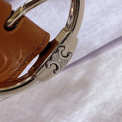 CL LARGE 35MM TWIN TRIOMPHE BELT IN BRONZE BROWN CALFSKIN SILVER HARDWARE