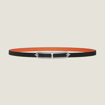 HM ROULIS BUCKLE & REVERSIBLE ORANGE AND BLACK LEATHER STRAP 13MM SILVER HARDWARE
