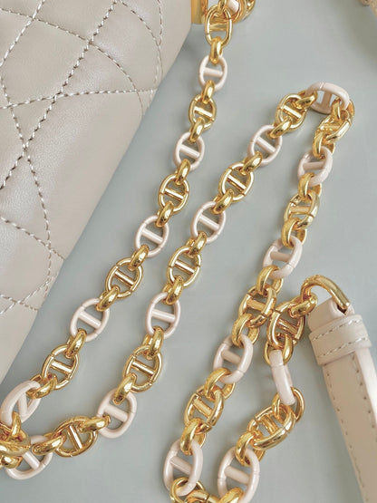 MINI CHAIN BAG 17 IN BEIGE CALFSKIN