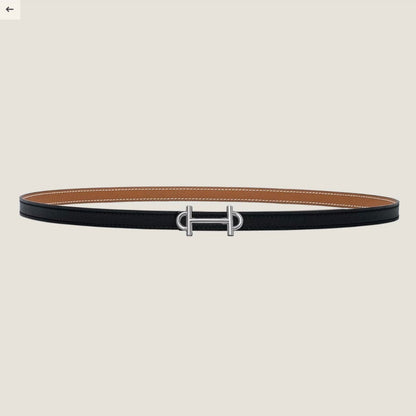 HM GAMMA BUCKLE & REVERSIBLE BRONZE BROWN AND BLACK LEATHER STRAP 13MM SILVER HARDWARE