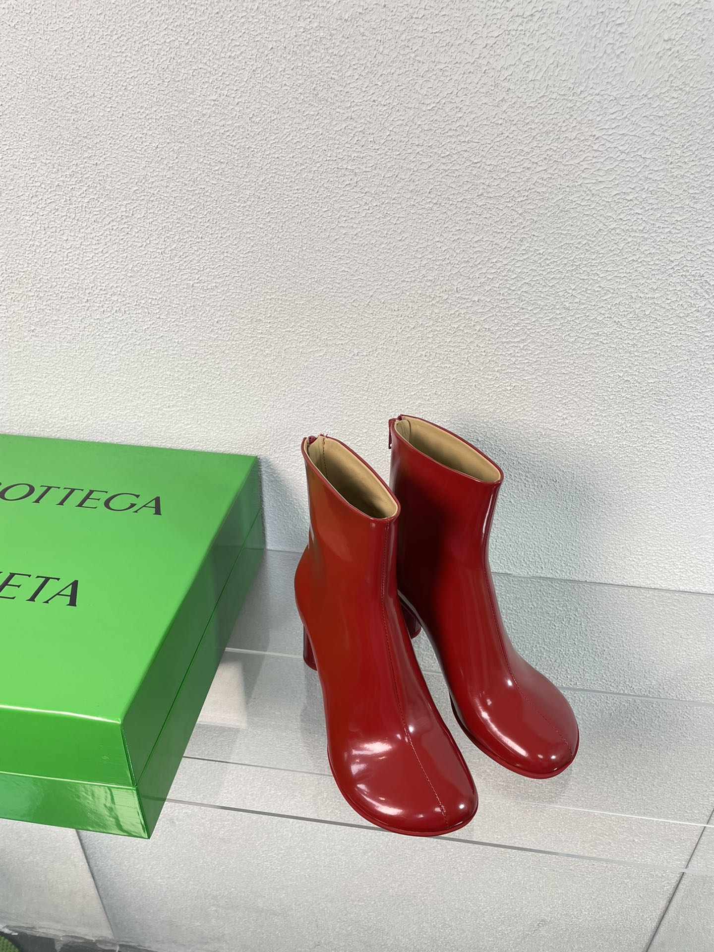 ATOMIC ANKLE BOOT IN RUBY RED CALFSKIN 75 MM