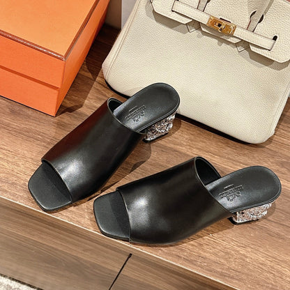 GLAM MULE 60 BLACK LAMBSKIN