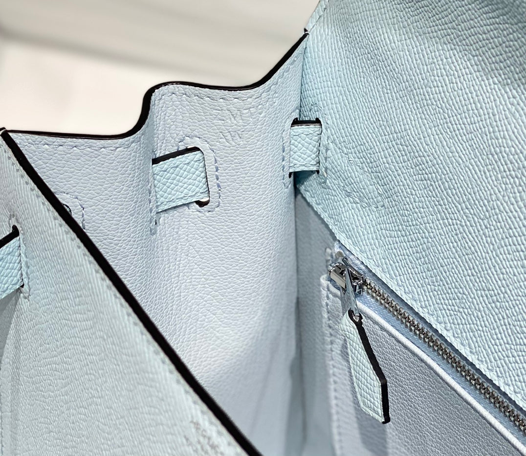 KELLY 25CM IN BLUE BRUME EPSOM CALFSKIN PALLADIUM HARDWARE