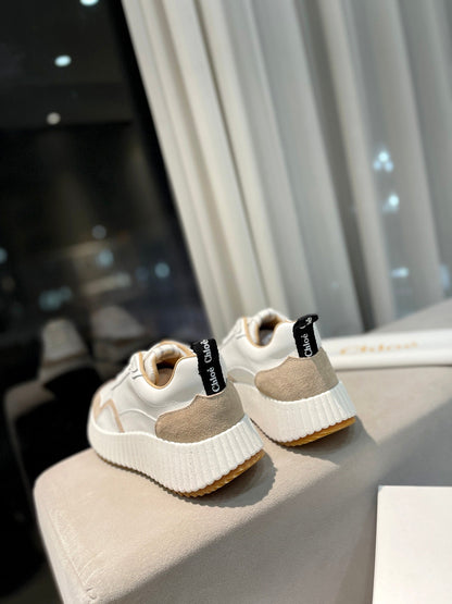 NAMA SNEAKER IN WHITE LAMBSKIN AND TAN BROWN SUEDE