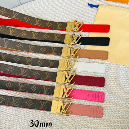 LV Initiales 30mm Reversible Belt Gold Rotating Buckle Black Brown Leather