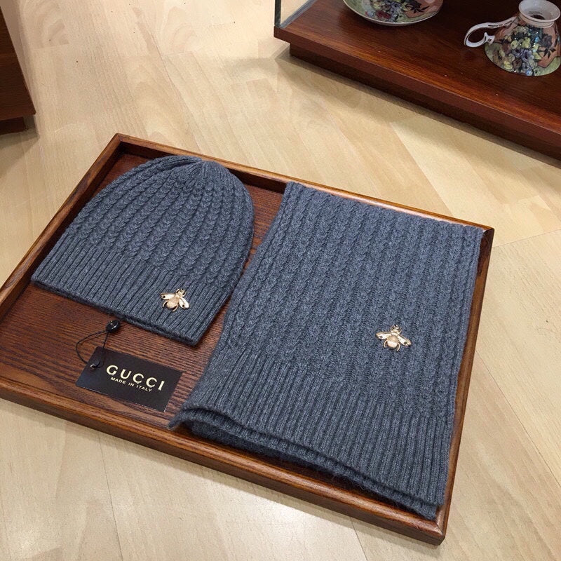 SET SCARF AND HAT IN SHARK GRAY WOOL 945023