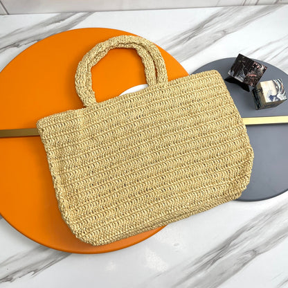 RIVE GAUCHE TOTE BAG 38 IN LIGHT YELLOW RAFFIA