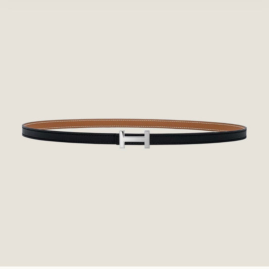 HM FOCUS BUCKLE & REVERSIBLE TAWNY BROWN AND BLACK LEATHER STRAP 13MM SILVER HARDWARE