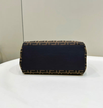 FENDI ORIGAMI MEDIUM 27 BROWN MIX BLACK FF JACQUARD FABRIC BAG